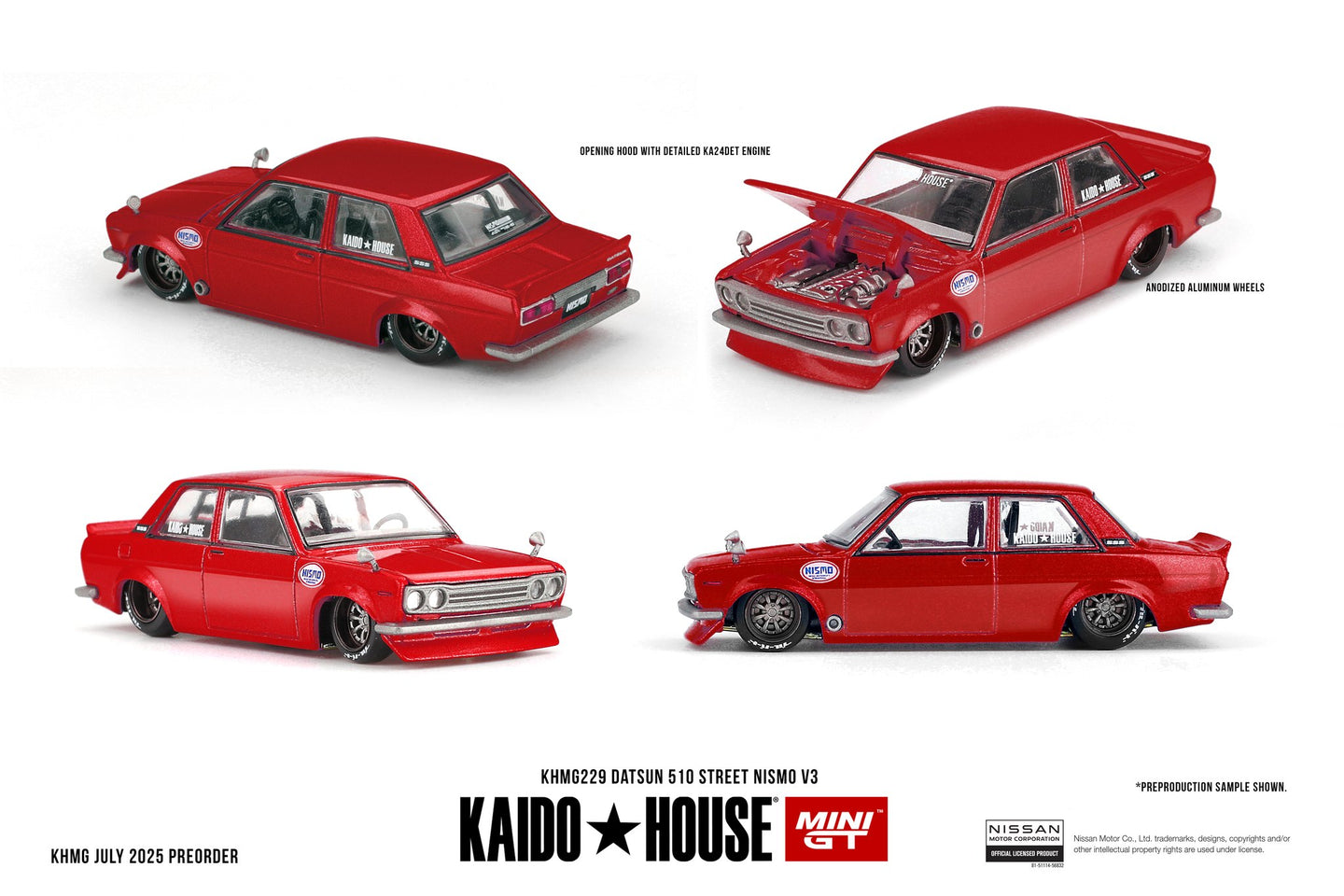 (Preorder) Kaido House x Mini GT 1:64 Datsun 510 Street Nismo V3 – Red
