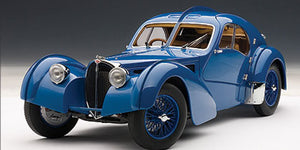 AUTOart 1:18 1938 BUGATTI 57 SC ATLANTIC - BLUE WITH BLUE METAL WIRE-SPOKE WHEELS