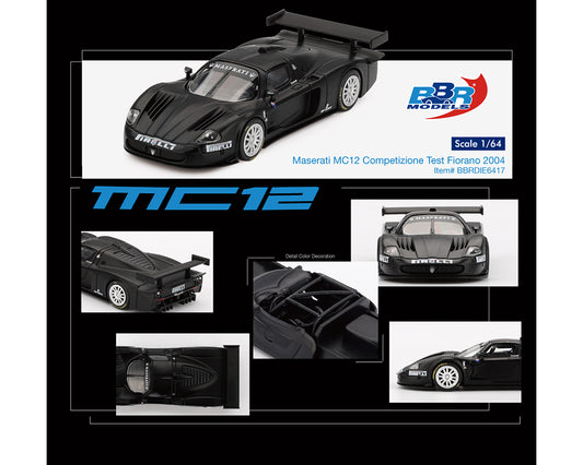 BBR Models 1:64 Maserati MC12 Competizione Test Fiorano 2004- Matte Black