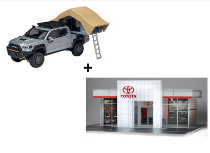 (Bundle) DiecastTalk 1/64 Toyota Tacoma Overland Cement Grey + Diorama