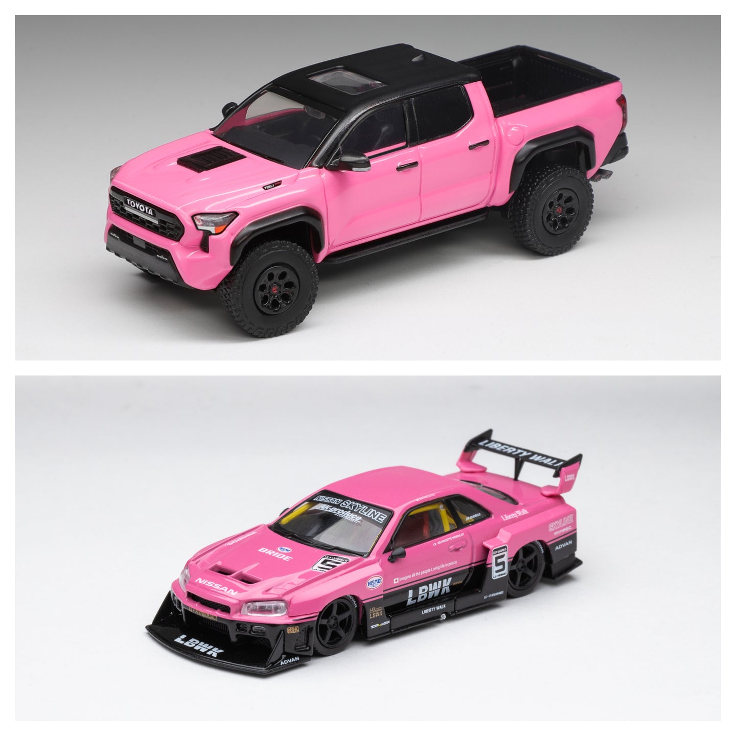 Bundle DiecastTalk Exclusive Pink Tacoma 3.0 + MiniGT Nissan LB-ER34 Pink (PRE-SALE)
