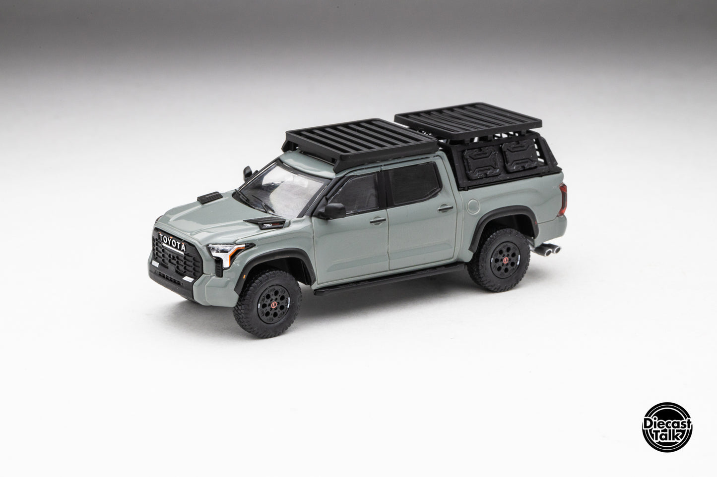 DiecastTalk Exclusive GCD 1/64 Toyota Tundra TRD PRO Lunar Rock with roof rack & accessories