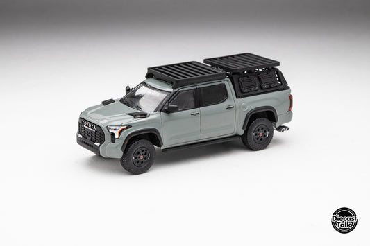 DiecastTalk Exclusive GCD 1/64 Toyota Tundra TRD PRO Lunar Rock with roof rack & accessories