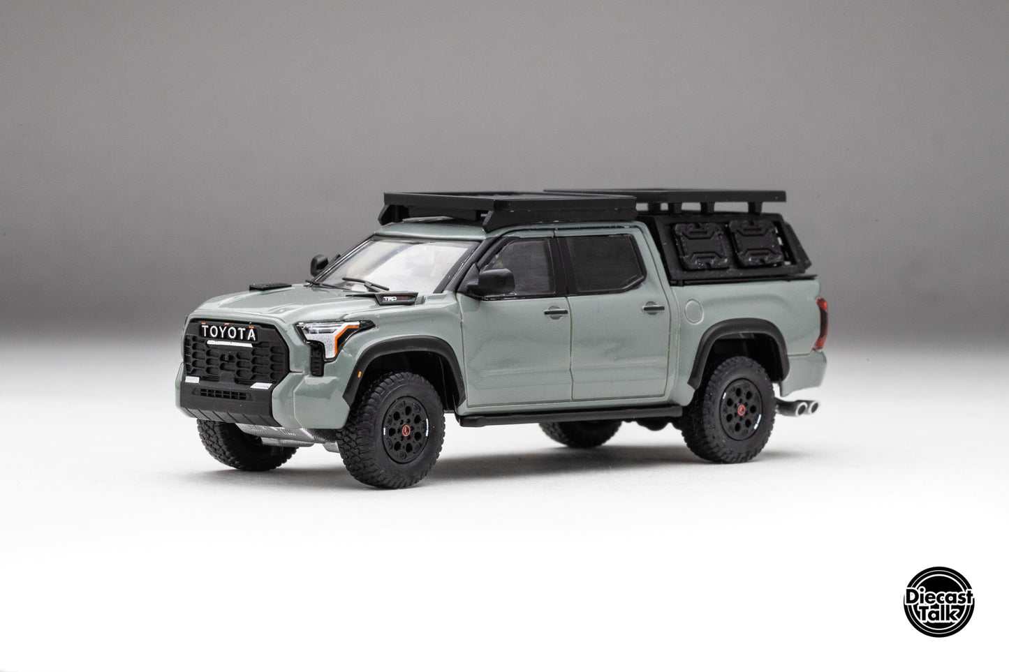 DiecastTalk Exclusive GCD 1/64 Toyota Tundra TRD PRO Lunar Rock with roof rack & accessories