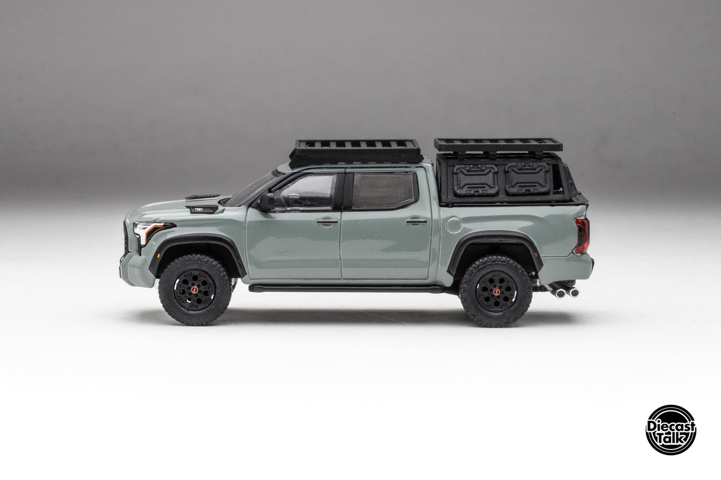 DiecastTalk Exclusive GCD 1/64 Toyota Tundra TRD PRO Lunar Rock with roof rack & accessories
