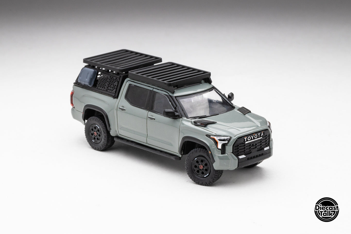 DiecastTalk Exclusive GCD 1/64 Toyota Tundra TRD PRO Lunar Rock with roof rack & accessories