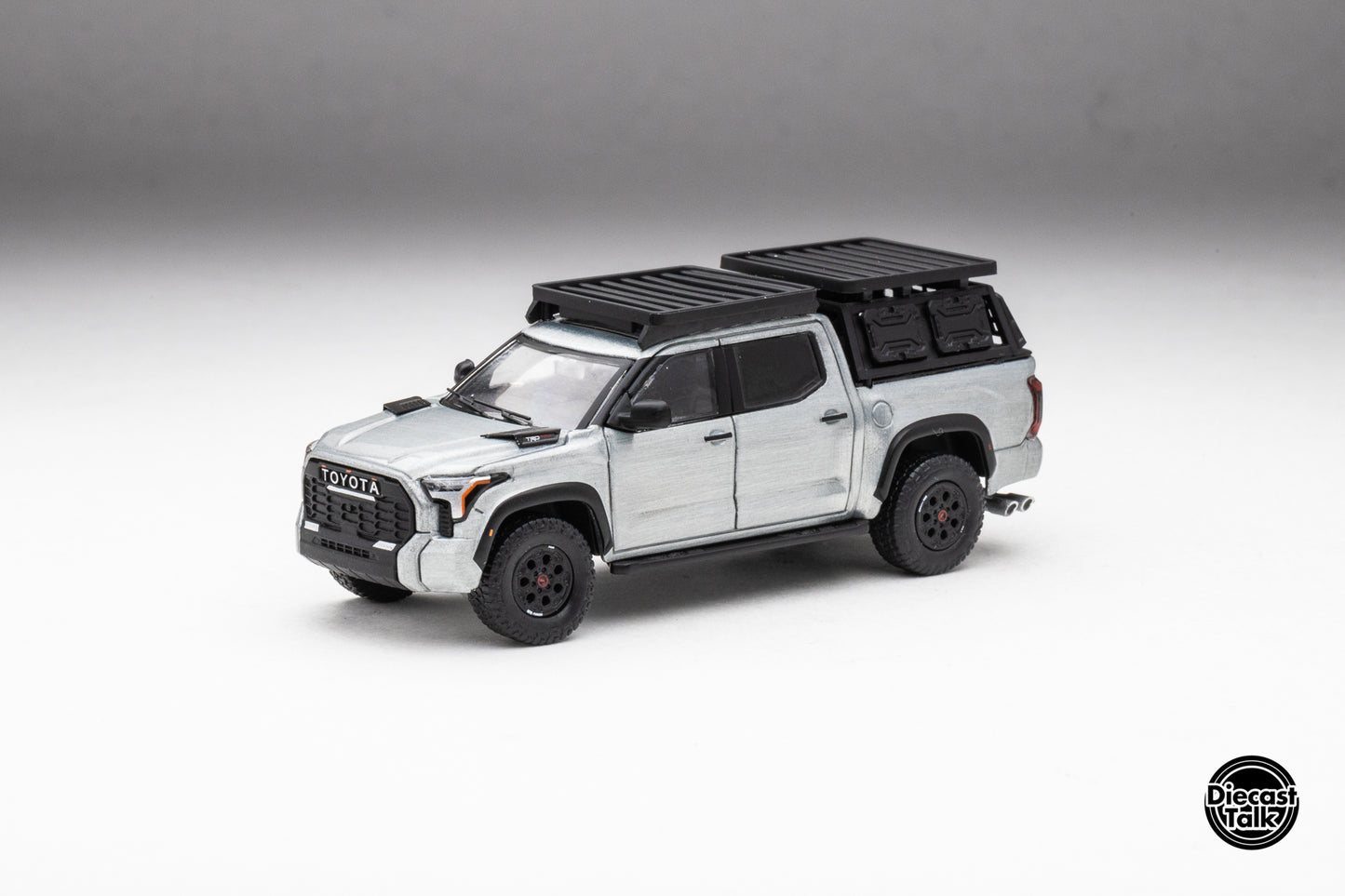 DiecastTalk Exclusive GCD 1/64 Toyota Tundra TRD PRO Lunar Rock with roof rack & accessories
