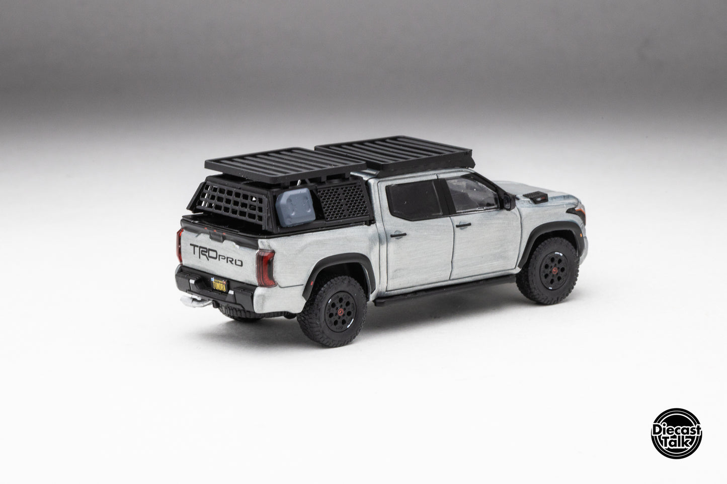 DiecastTalk Exclusive GCD 1/64 Toyota Tundra TRD PRO Lunar Rock with roof rack & accessories