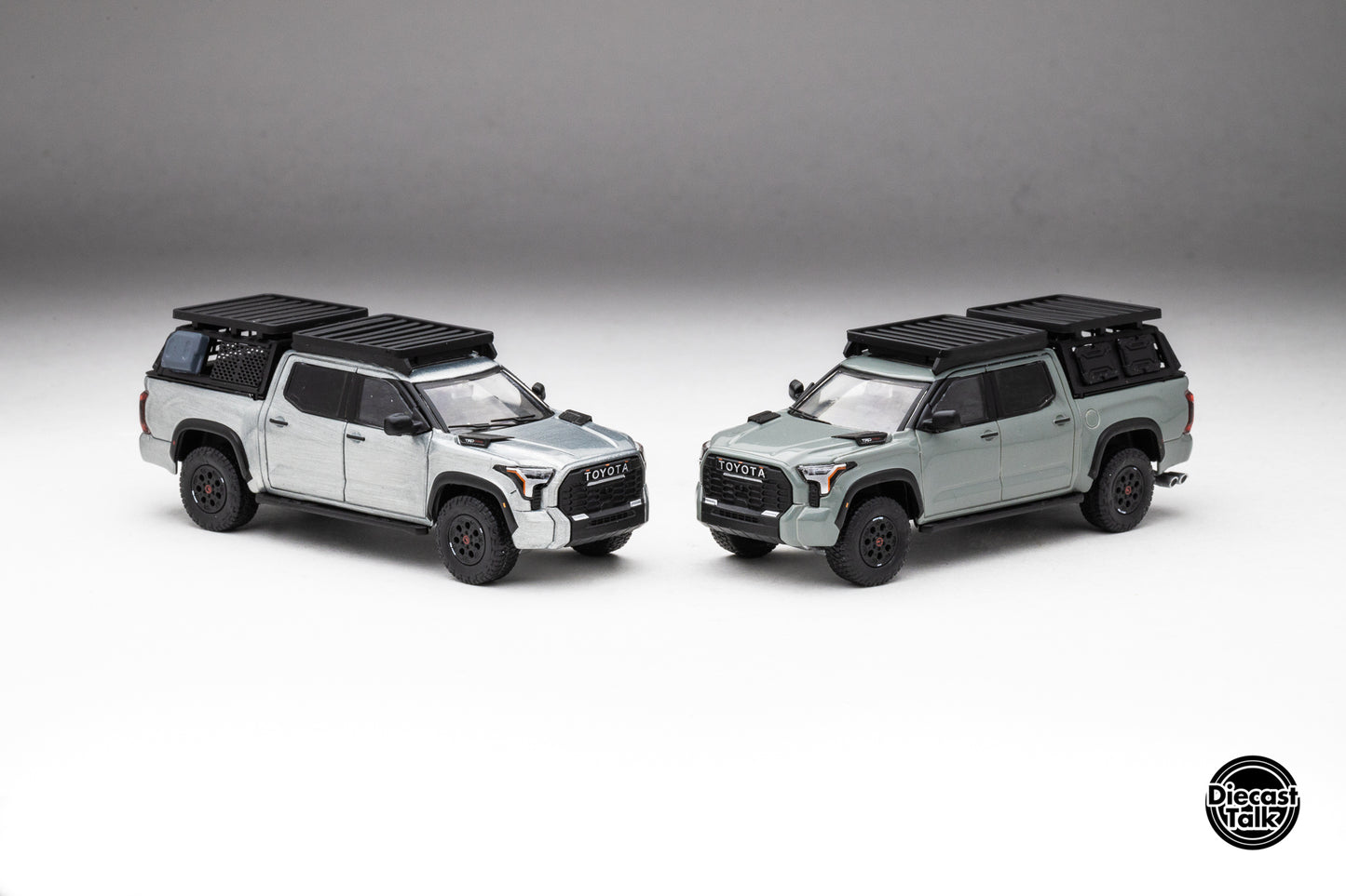 DiecastTalk Exclusive GCD 1/64 Toyota Tundra TRD PRO Lunar Rock with roof rack & accessories