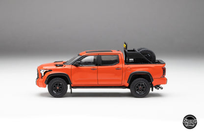 DiecastTalk Exclusive GCD 1/64 Toyota Tundra TRD PRO Solar Octane with accessories