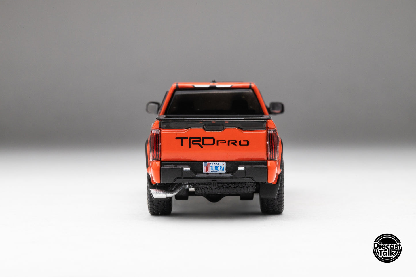 DiecastTalk Exclusive GCD 1/64 Toyota Tundra TRD PRO Solar Octane with accessories