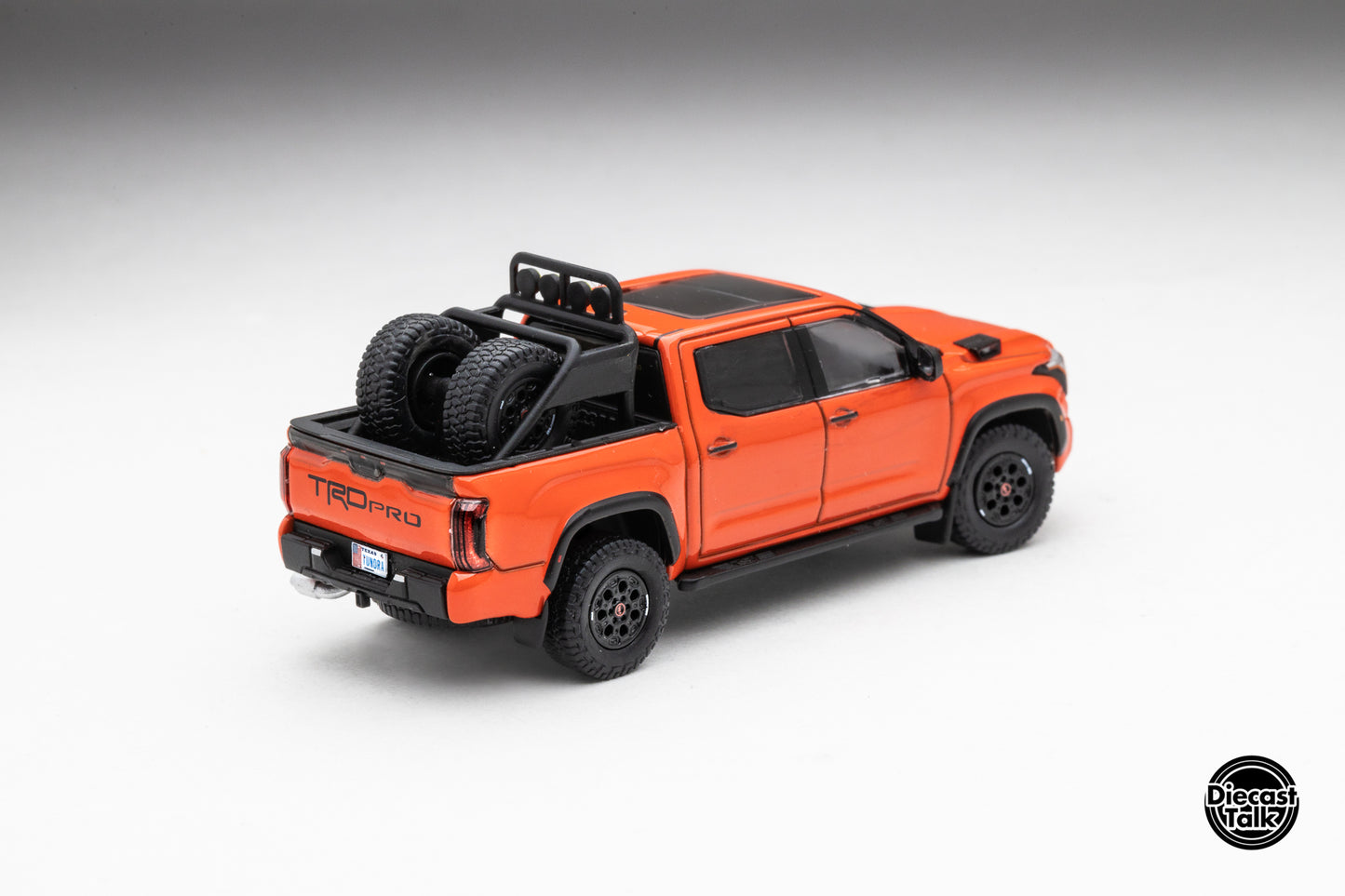 DiecastTalk Exclusive GCD 1/64 Toyota Tundra TRD PRO Solar Octane with accessories