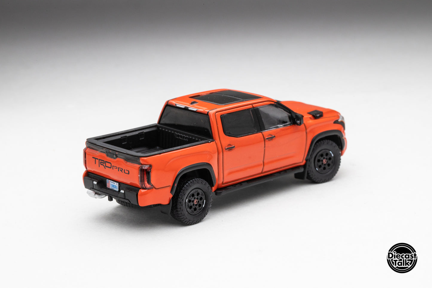 DiecastTalk Exclusive GCD 1/64 Toyota Tundra TRD PRO Solar Octane with accessories