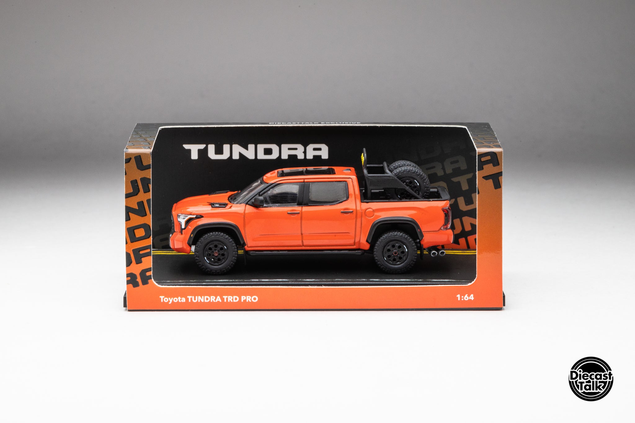 DiecastTalk Exclusive GCD 1/64 Toyota Tundra TRD PRO Solar Octane with