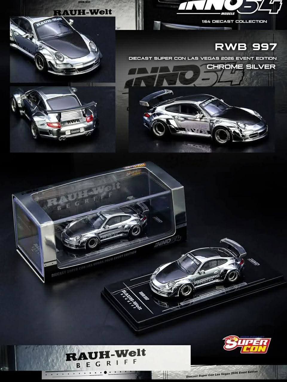 Inno64 1/64 Diecast Super Con Last Vegas RWB 997 Chrome