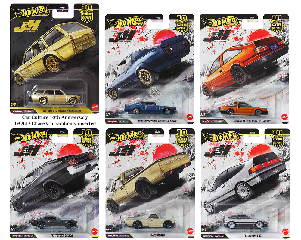 Hot Wheels 1:64 Car Culture 10th Anniversary 2026 P Case – Japan Historics 5 Assortment