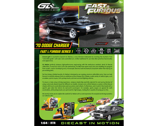Greenlight Motion 1:64 RC The Fast & The Furious 1970 Dodge Charger “Dom’s Charger” Combo Set