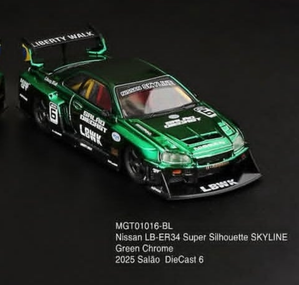 Salao Brazil Exclusive Mini GT 1:64 Nissan LB-ER34 Super Silhouette Chrome Green