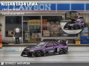Street Weapon 1:64 LBWK ER34 Nissan Skyline GT-R Chameleon / Fast and Furious with open hood