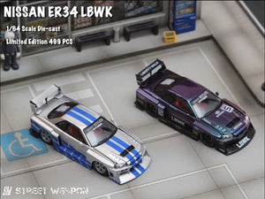 Street Weapon 1:64 LBWK ER34 Nissan Skyline GT-R Chameleon / Fast and Furious with open hood