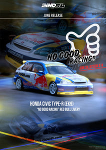 INNO64 1/64 HONDA CIVIC Type-R (EK9) “NO GOOD RACING” Red Bull Liver – IN64-EK9-JDM14