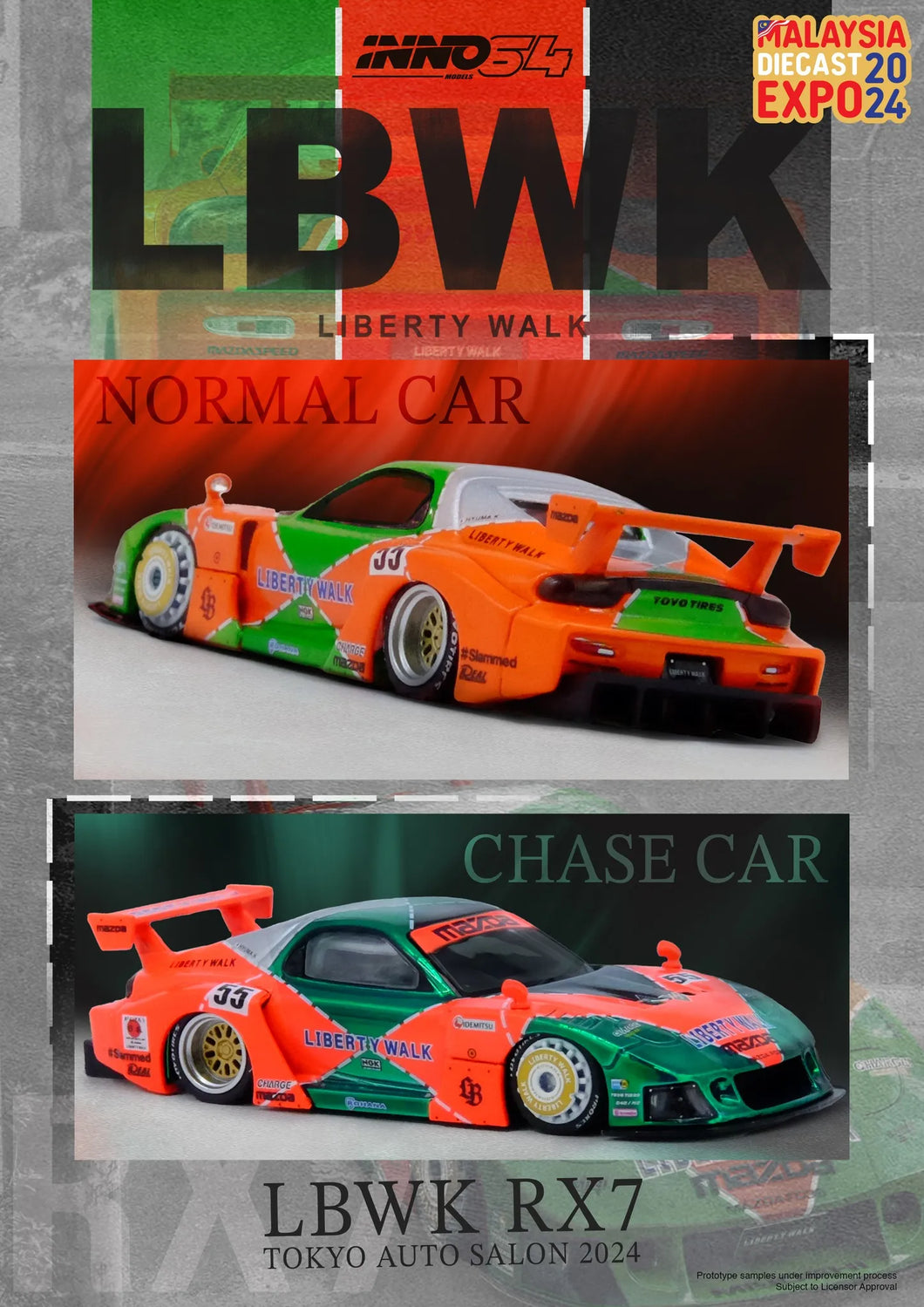 Inno64 1/64 LBWK RX7 FD3Sミニカー 3台セット INNO64 1/64 LBWK RX7 (FD3S) LB-SUPER SILHOUETTE – Orange