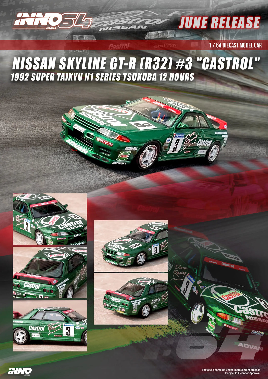 Inno 1/64 NISSAN SKYLINE GT-R (R32) #3 “CASTROL” – Super Taikyu N1 Series Tsukuba 12 Hours 1992