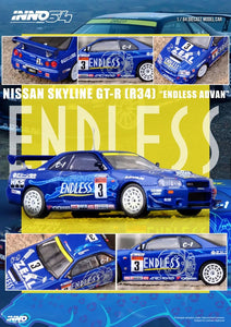 (Pre Order )INNO64 1/64 Nissan Skyline GT-R (R34) #3″Endless Advan” Super Taikyu