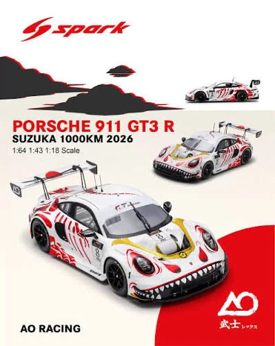 Spark 1:64 Porsche GT3 R No.8 AO Racing Winner Suzuka 1000Km 2026 L. Heinrich A. Picariello J. Andlauer With Pit Board