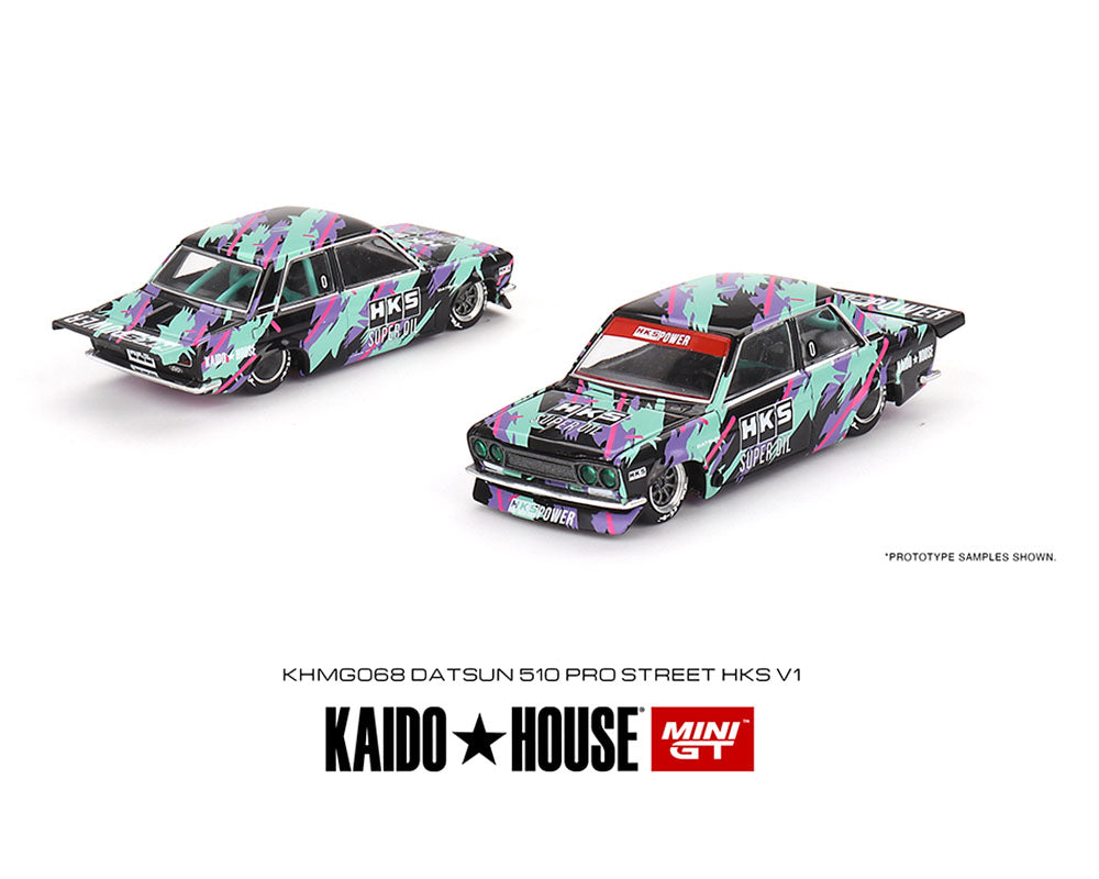 (Preorder) Kaido House x Mini GT 1:64 Datsun 510 Pro Street HKS V1 – Black Green – Limited Edition