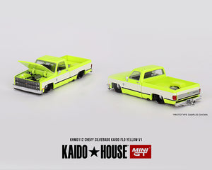 (Preorder) Kaido House x Mini GT 1:64 Chevrolet Silverado KAIDO Flo V1 – Yellow Chrome