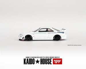 Kaido House x Mini GT 1:64 Nissan Skyline GT-R (R33) Greddy GR33 V1- White