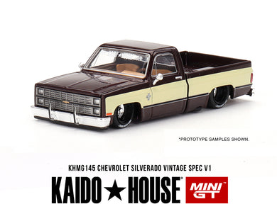 Kaido House x Mini GT 1:64 Chevrolet Silverado KAIDO Vintage Spec V1 – Two-Tone Brown Cream