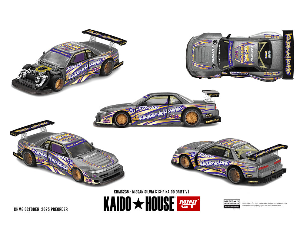 Kaido House x Mini GT Nissan Silvia S13-R Kaido Drift V1 Greddy – Gunmetal Gray