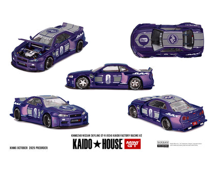 Kaido House x Mini GT Nissan Skyline GT-R (R34) Kaido factory Racing V2 – Midnight Purple