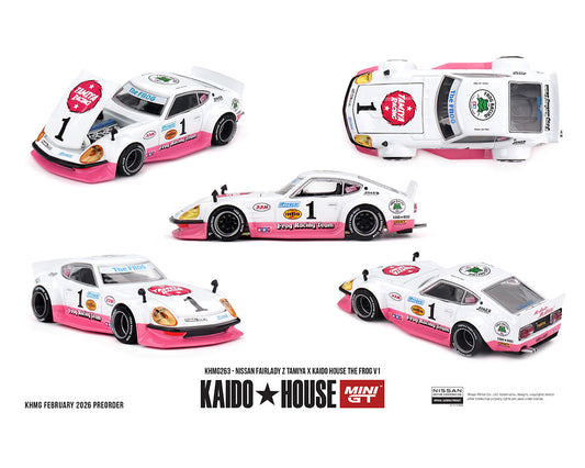 Kaido House x Mini GT 1:64 Nissan Fairlady Z Tamiya x Kaido House The Frog V1 – White/Pink