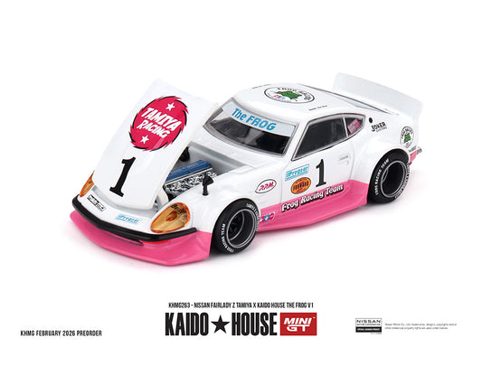 Kaido House x Mini GT 1:64 Nissan Fairlady Z Tamiya x Kaido House The Frog V1 – White/Pink