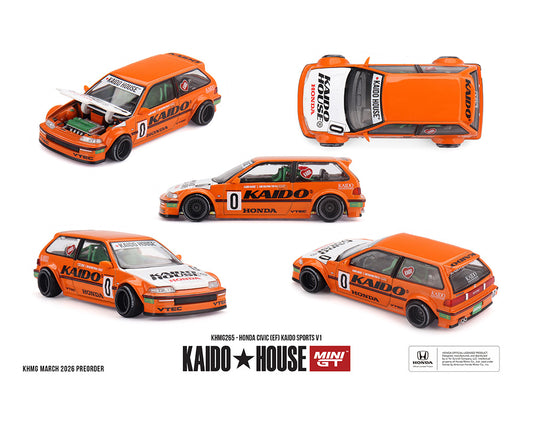 Kaido House x Mini GT 1:64 Honda Civic (EF) Kaido Sports V1 – Orange – Limited Edition