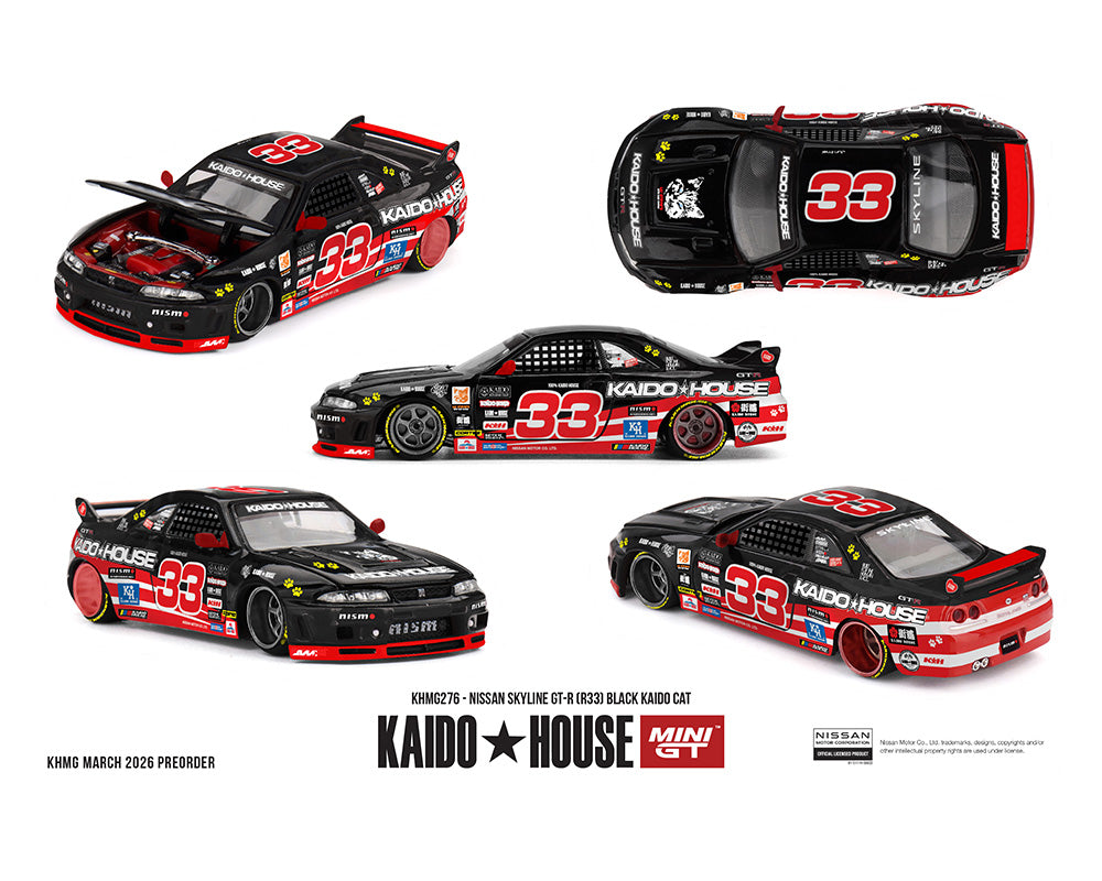 Kaido House x Mini GT 1:64 Nissan Skyline GT-R (R33) Black Kaido Cat – Limited Edition