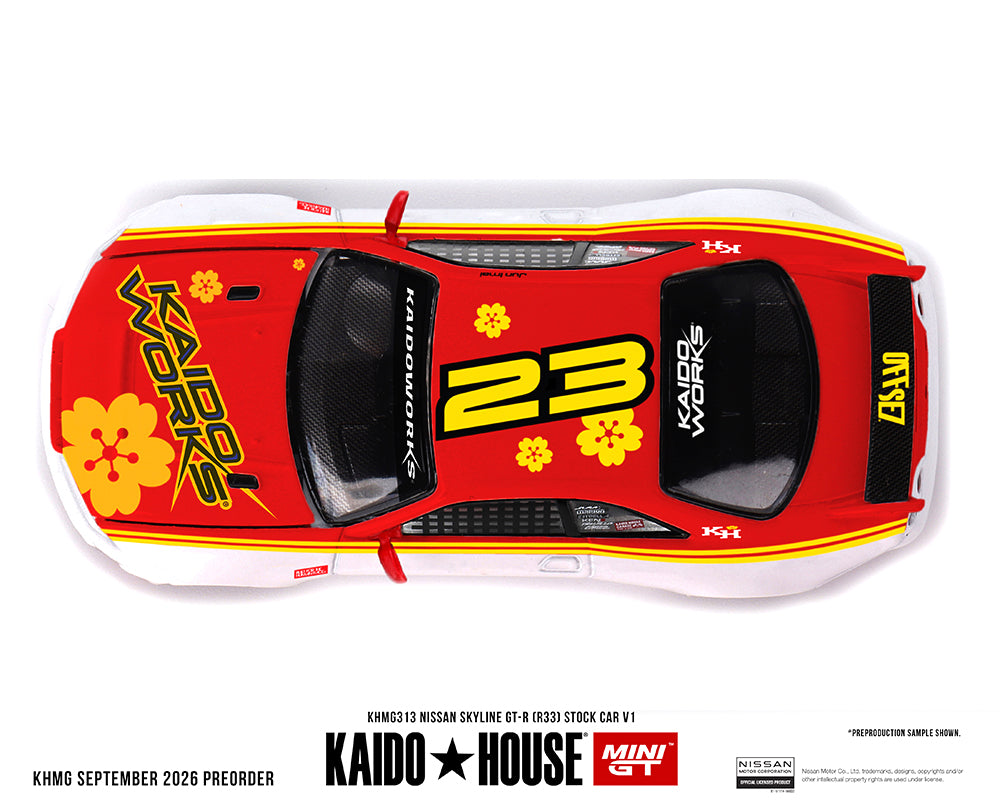 Kaido House x Mini GT Nissan Skyline GT-R (R33) Kaido Stock Car V1 – White w/ Red Two-tone