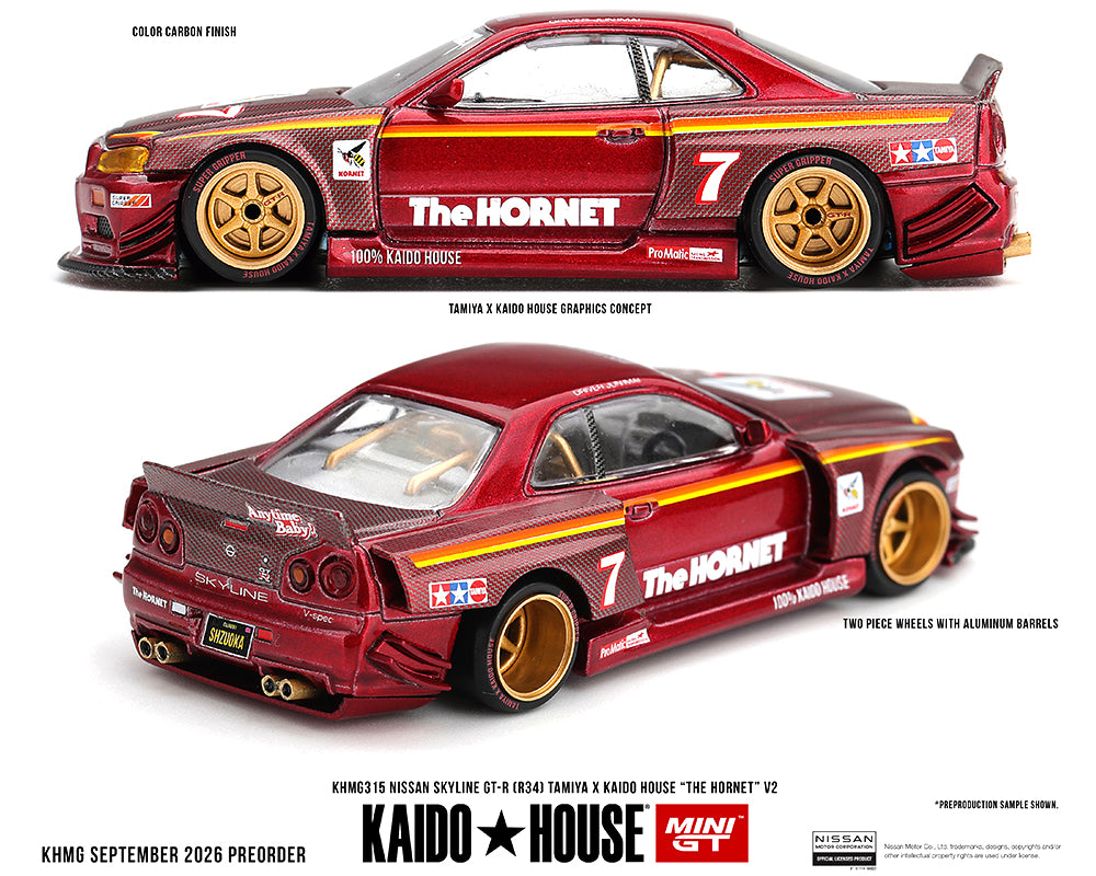 Kaido House x Mini GT Nissan Skyline GT-R (R34) TAMIYA x KAIDO HOUSE “The Hornet” V2 – M. Red Carbon