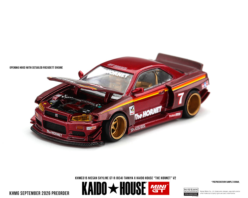 Kaido House x Mini GT Nissan Skyline GT-R (R34) TAMIYA x KAIDO HOUSE “The Hornet” V2 – M. Red Carbon