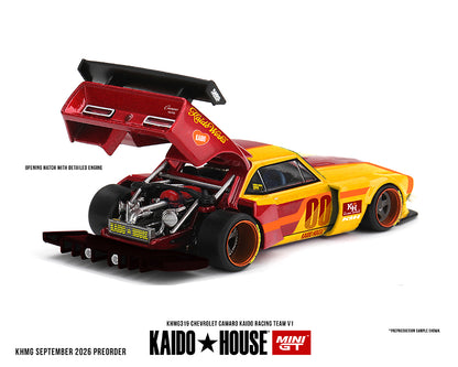 Kaido House x Mini GT Chevrolet Camaro Kaido Racing Team V1- Red with Yellow Two-Tone