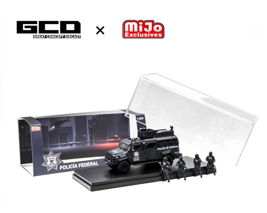 GCD 1:64 Mexico Policia Federal Tactical Armor Vehicle Diorama Set with 4 Figures – Mijo Exclusives