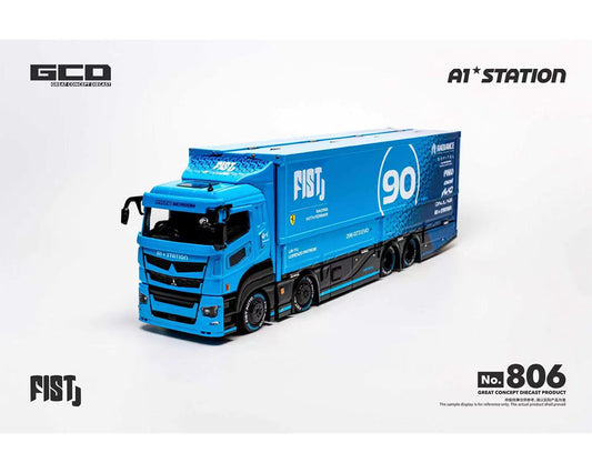 (Preorder) GCD 1:64 FIST TEAM Mitsubishi Fuso Super Great Transporter with 1 Figure Special – Blue – Special Edition