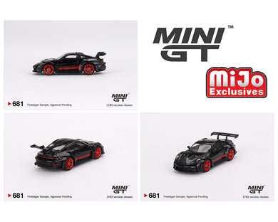(Preorder) Mini GT 1:64 Porsche 911 (992) GT3 RS – Black with Pyro Red – MiJo Exclusives