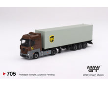 Load image into Gallery viewer, (Preorder) Mini GT 1:64 Mercedes-Benz Actros with 40 Ft Dry Container – UPS Europe