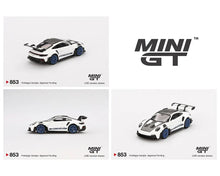 Load image into Gallery viewer, (Preorder) Mini GT 1:64 Porsche 911 (992) GT3 RS Weissach Package – White with Indigo Blue