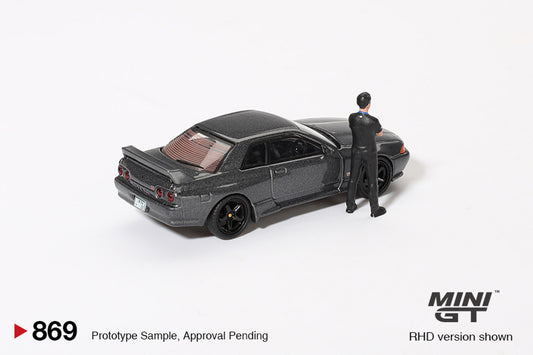 Mini GT 1:64 Nissan Skyline GT-R (R32) Nismo Gunmetal W/ Matsuda Figure