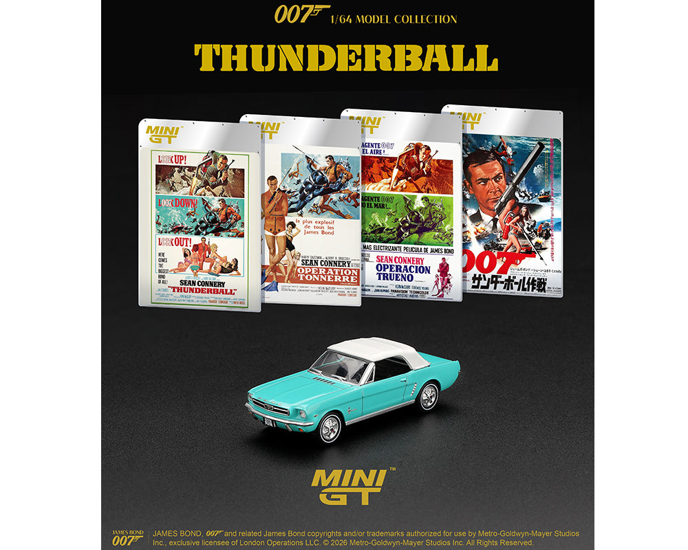 Mini GT 1:64 James Bond 007 Ford Mustang Convertible 1965 “Thunderball” – English Packaging
